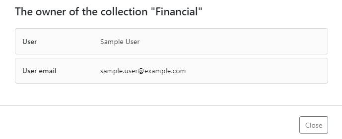 An example screenshot showing the name and the email address of the owner of the API collection.