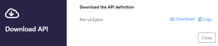 An example screenshot of downloading an API definition.