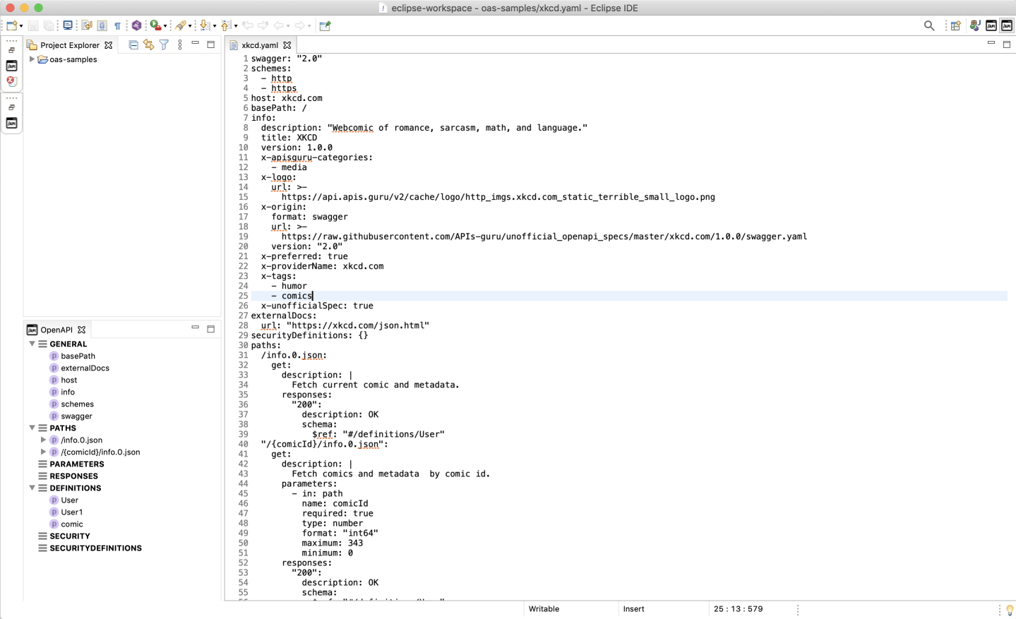 An example screenshot of the OpenAPI extension in Eclipse.