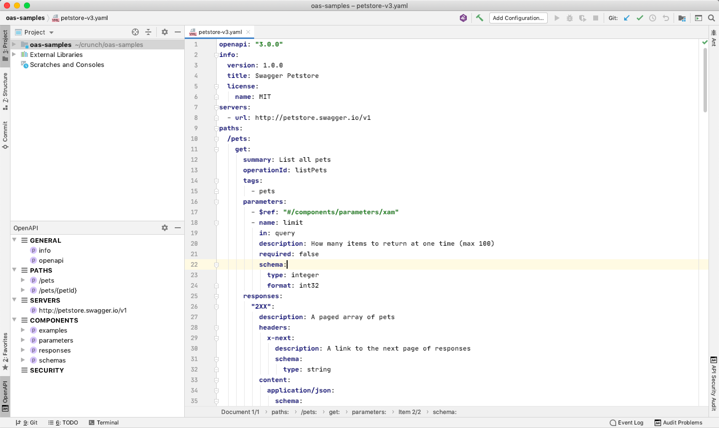 An example screenshot of the OpenAPI extension in IntelliJ.