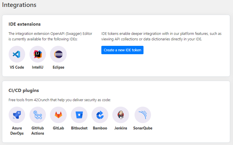 Screenshot of the available integrations on the platform home page