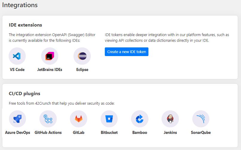 Screenshot of the available integrations on the platform home page