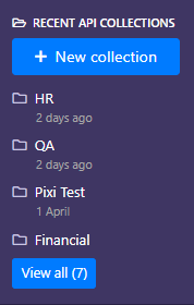 An example screenshot showing the list of recently used API collections
