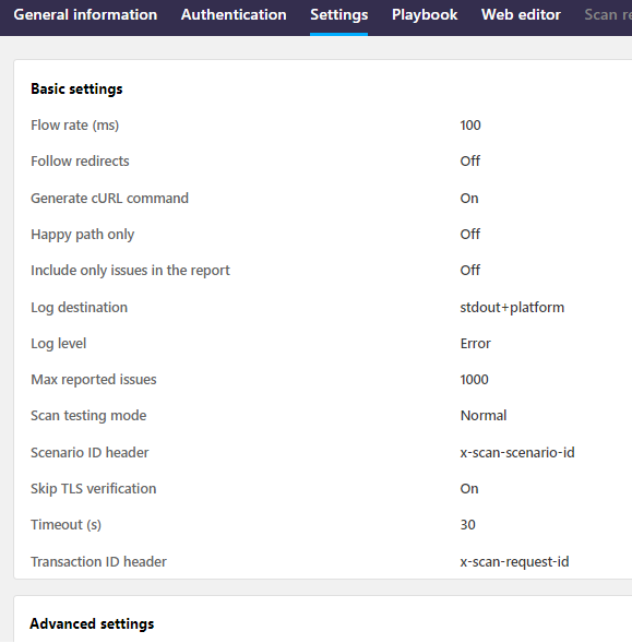 An example screenshot of the settings in a Scanv2 configuration.