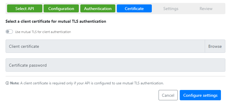 An example screenshot of the mutual TLS tab in the scan configuration wizard.