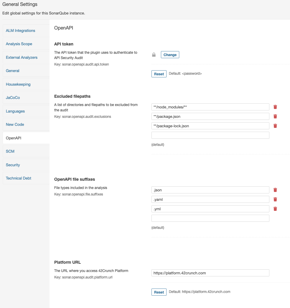 An example screenshot of the configuration tab of the SonarQube plugin.