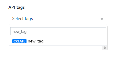 The screenshot shows the name for a new tag together with a create button under the filter field of the tags dropdown list.
