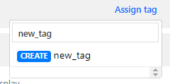 The screenshot shows the name for a new tag together with a create button under the filter field of the tags dropdown list.