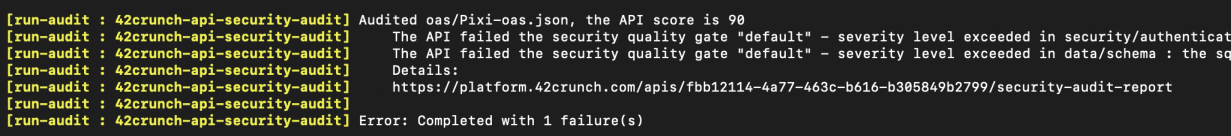 A screenshot of a report from the task. The report shows the links to the audit reports of APIs that the task discovered and audited.