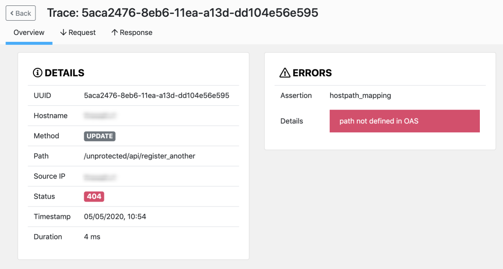 An example screenshot showing the trace for a particular transaction based on the UUID.