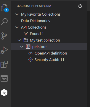 The screenshot shows an example of an API in the API collection browser in VS Code.